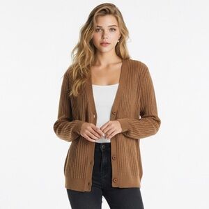 Wilfred Aritzia Button Down 55% Wool Tan Cardigan Sweater Sz 2XL